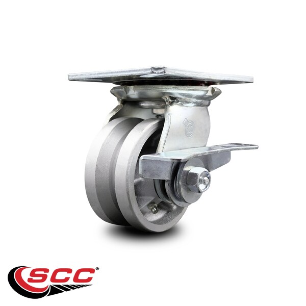 4 Inch Heavy Duty V Groove Semi Steel Caster with Ball Bearing and Brake SCC